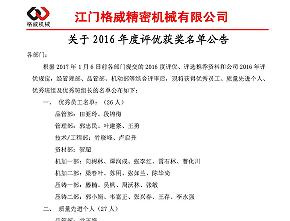 2016年度評優(yōu)獲獎名單出爐咯！